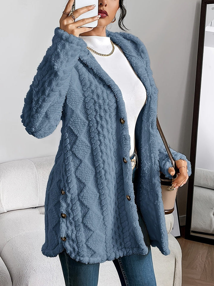 Erin | Oversized-Fleecejacke mit Kapuze und Knopfleiste für Damen