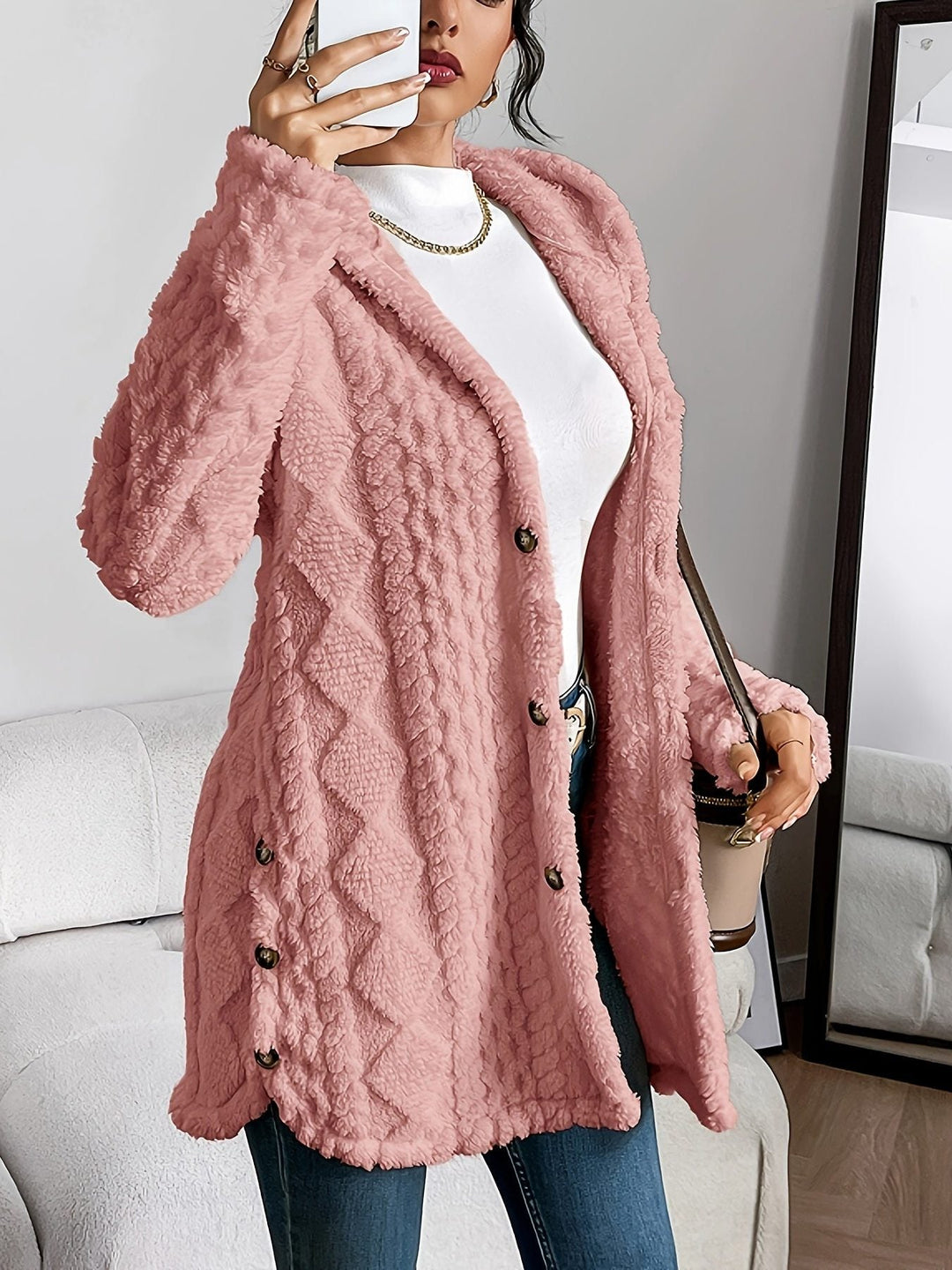 Erin | Oversized-Fleecejacke mit Kapuze und Knopfleiste für Damen