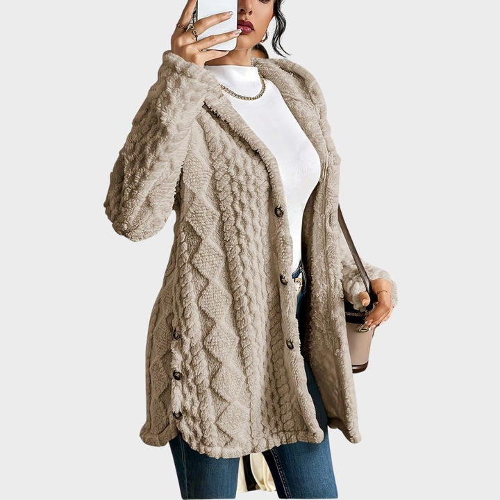 Erin | Oversized-Fleecejacke mit Kapuze und Knopfleiste für Damen