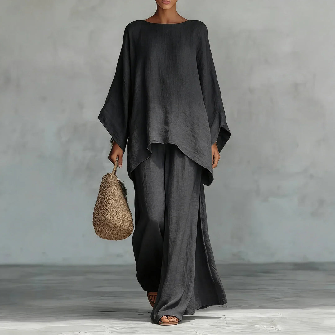 Evangeline | Asymmetrisches Leinen-Set mit weiter Hose für Damen