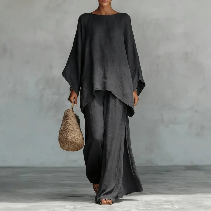 Evangeline | Asymmetrisches Leinen-Set mit weiter Hose für Damen