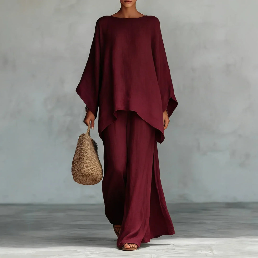 Evangeline | Asymmetrisches Leinen-Set mit weiter Hose für Damen