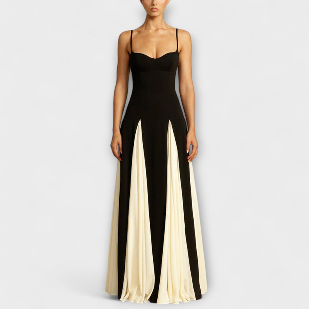 Ember - Schwarz-cremes A-Linien-Maxikleid mit Tüll