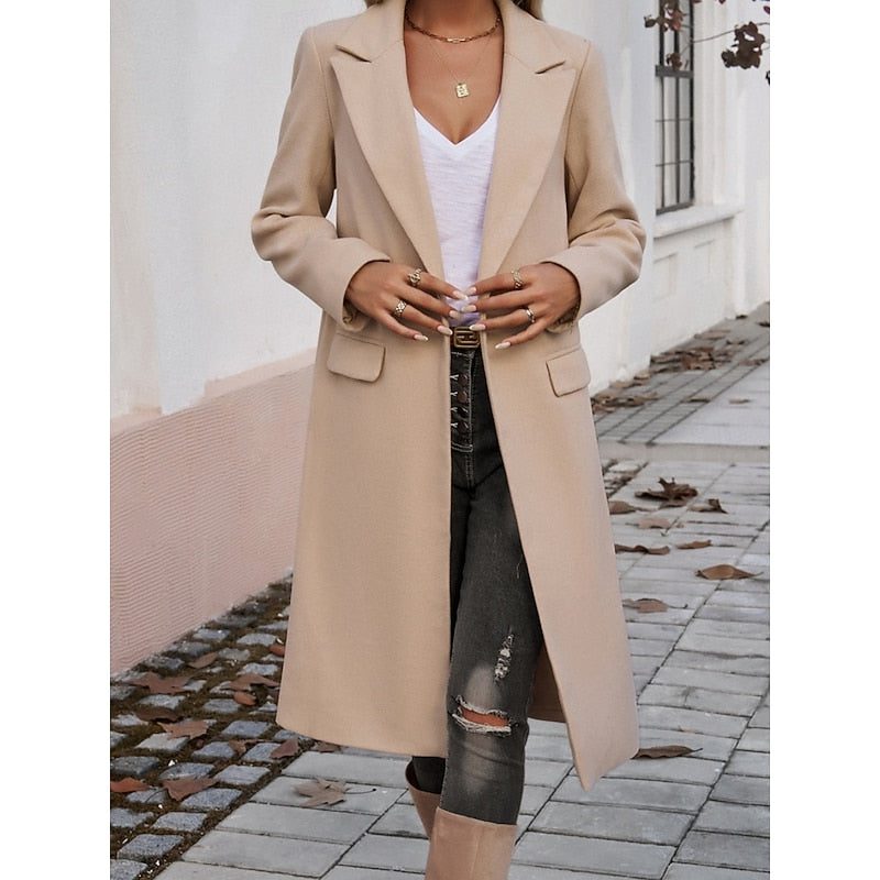 Fiona | Langer Wollblazer mit Einknopfverschluss für Damen