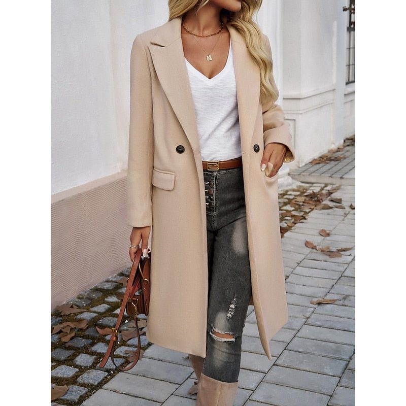 Fiona | Langer Wollblazer mit Einknopfverschluss für Damen