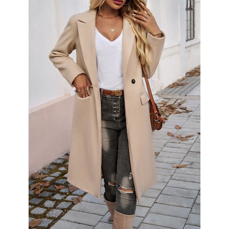 Fiona | Langer Wollblazer mit Einknopfverschluss für Damen