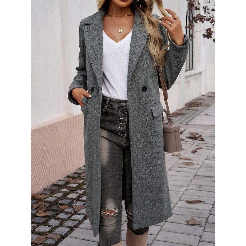 Fiona | Langer Wollblazer mit Einknopfverschluss für Damen