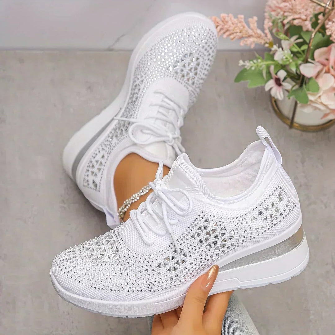 Fleur | Sneakers mit Strasssteinen und Schnürung für Damen