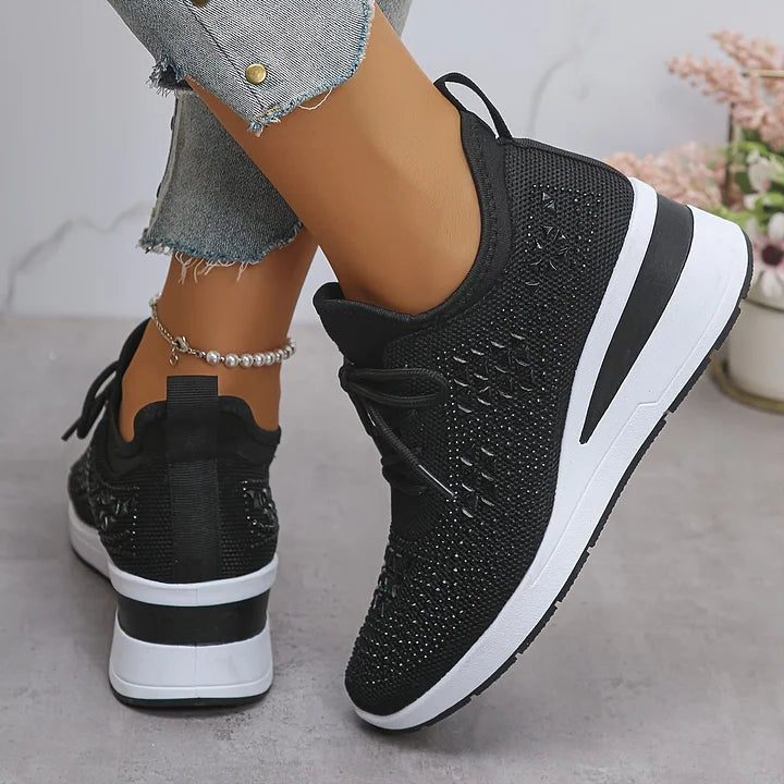 Fleur | Sneakers mit Strasssteinen und Schnürung für Damen
