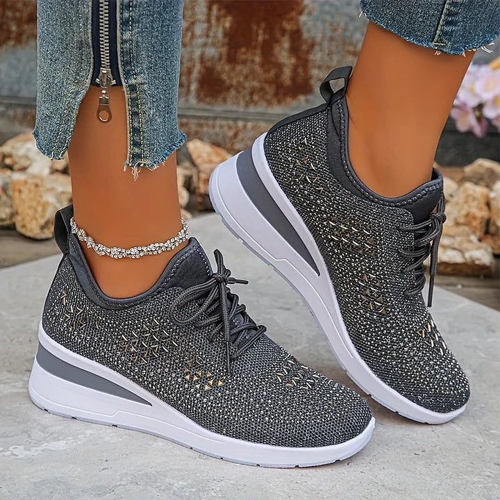 Fleur | Sneakers mit Strasssteinen und Schnürung für Damen