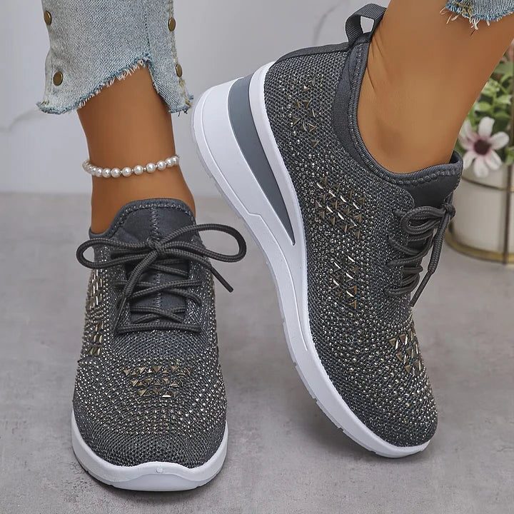 Fleur | Sneakers mit Strasssteinen und Schnürung für Damen