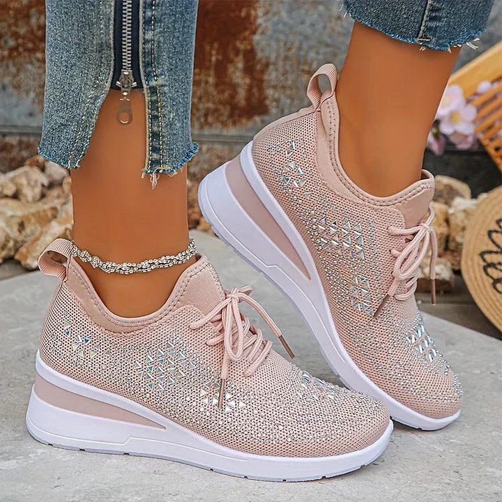 Fleur | Sneakers mit Strasssteinen und Schnürung für Damen