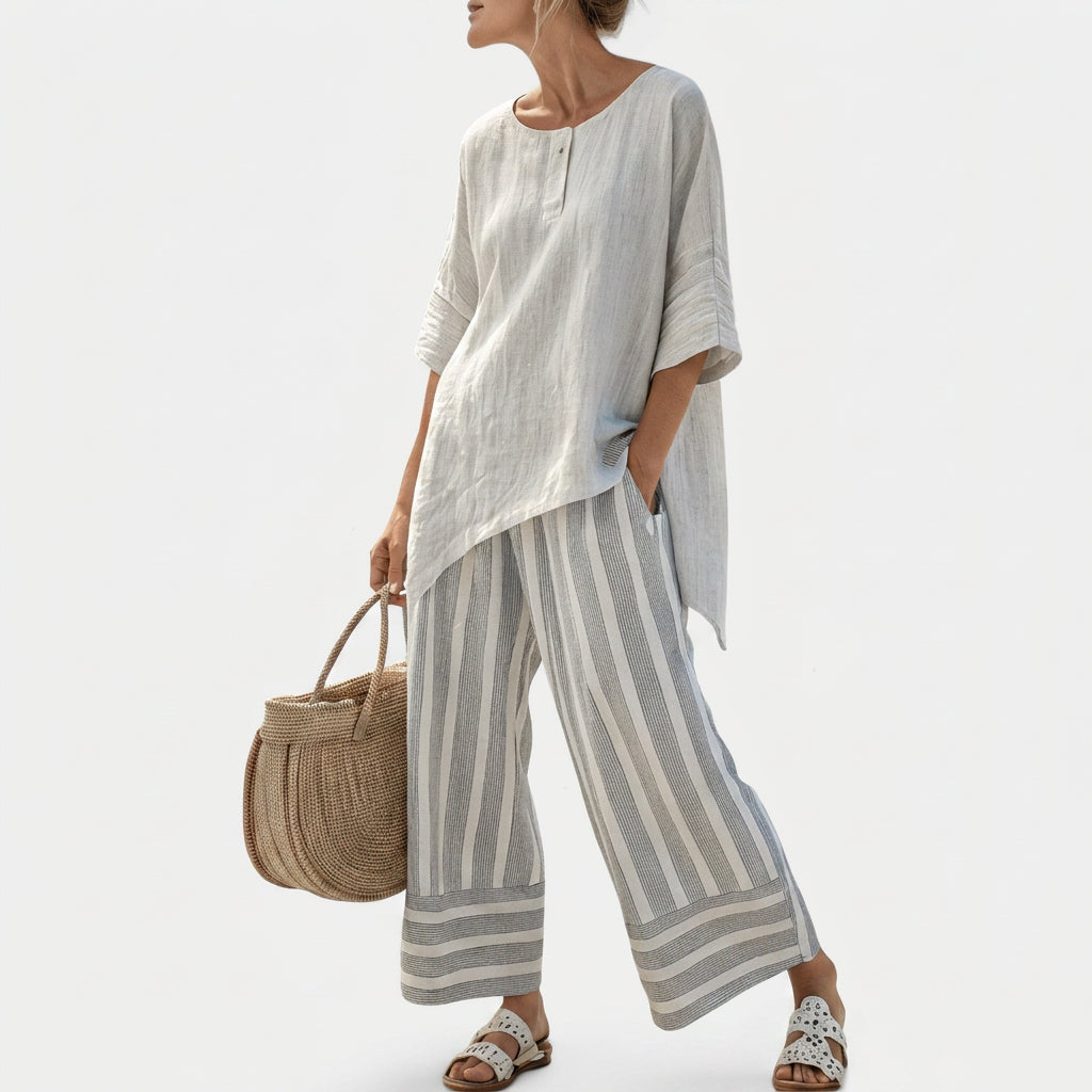 Clarisse - Asymmetrisches Blusen-Set mit Streifen