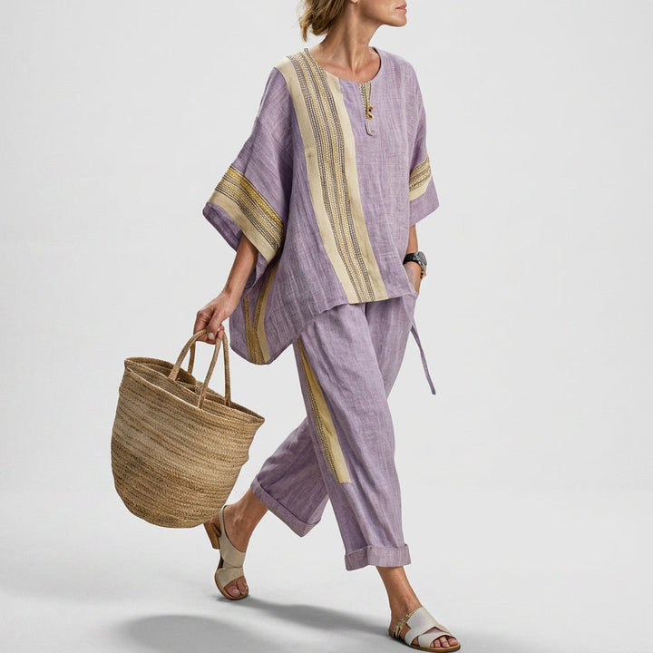 Lorena - Lila Boho-Set aus Leinen und Bambus