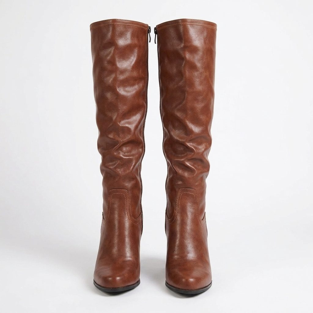 Garance | Kniehohe Lederstiefel mit Blockabsatz und runder Spitze für Damen