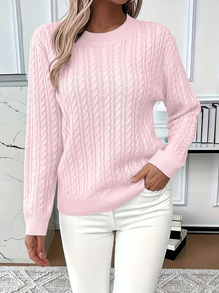 Guinevere | Hüftlanger Zopfstrickpullover mit Rundhalsausschnitt für Damen