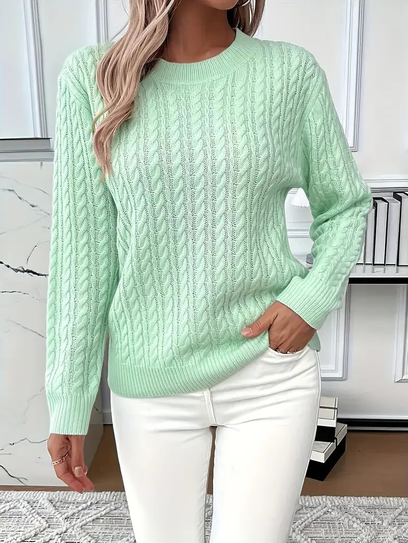 Guinevere | Hüftlanger Zopfstrickpullover mit Rundhalsausschnitt für Damen