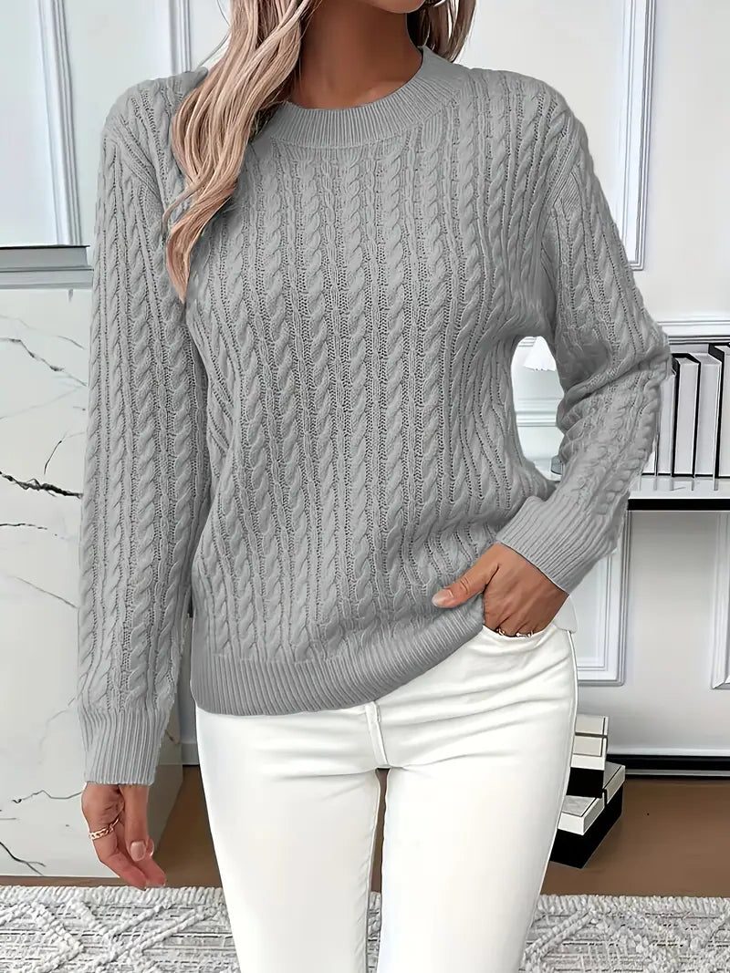 Guinevere | Hüftlanger Zopfstrickpullover mit Rundhalsausschnitt für Damen
