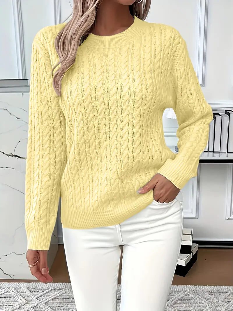 Guinevere | Hüftlanger Zopfstrickpullover mit Rundhalsausschnitt für Damen