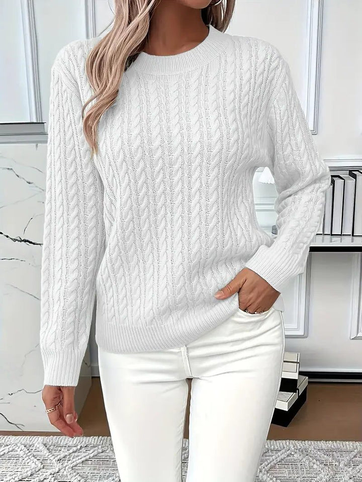 Guinevere | Hüftlanger Zopfstrickpullover mit Rundhalsausschnitt für Damen