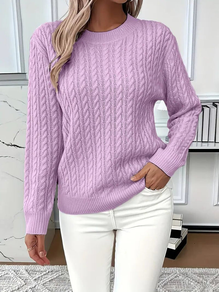 Guinevere | Hüftlanger Zopfstrickpullover mit Rundhalsausschnitt für Damen