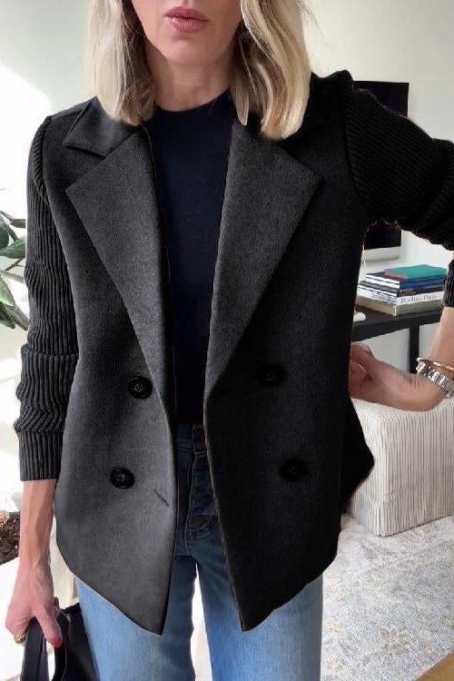 Gwyneira | Zweireihiger Blazer mit Strickärmeln für Damen