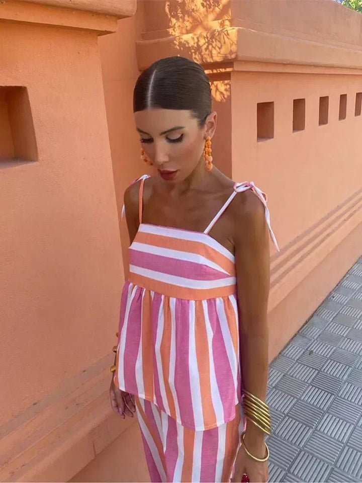 Madeleine | Gestreiftes Damen-Set mit Top und weiter Hose für Hochzeitsgäste