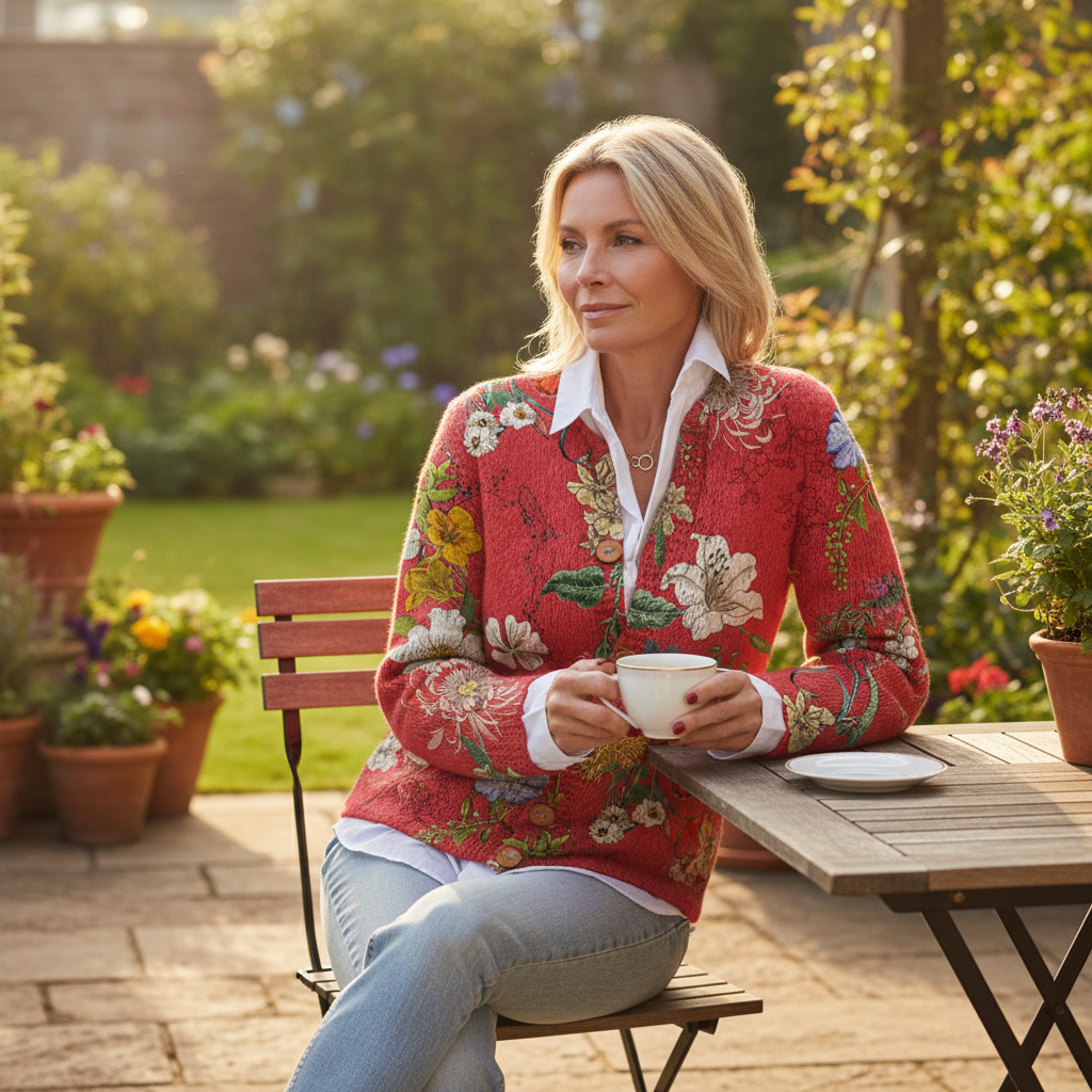 Lena | Strickjacke mit Knopfleiste und Blumenmuster für Damen