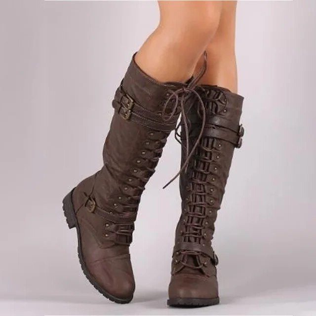 Huguette | Kniehohe Schnürstiefel mit Doppelschnallen für Damen