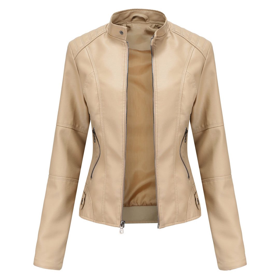 Ilana | Kurze Lederjacke mit Reissverschluss und Kragen für Damen