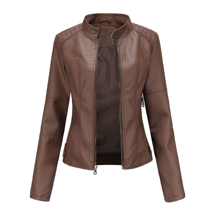 Ilana | Kurze Lederjacke mit Reissverschluss und Kragen für Damen