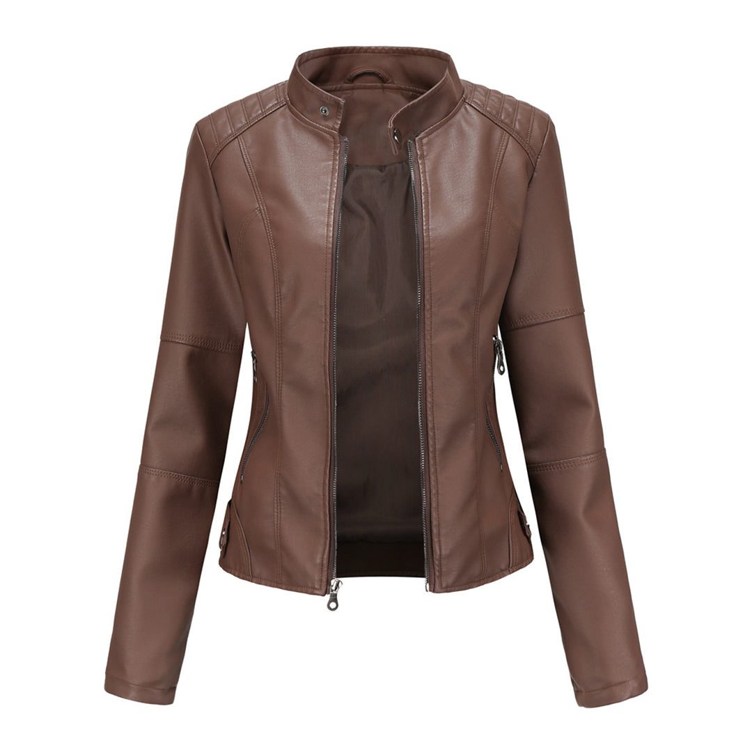 Ilana | Kurze Lederjacke mit Reissverschluss und Kragen für Damen