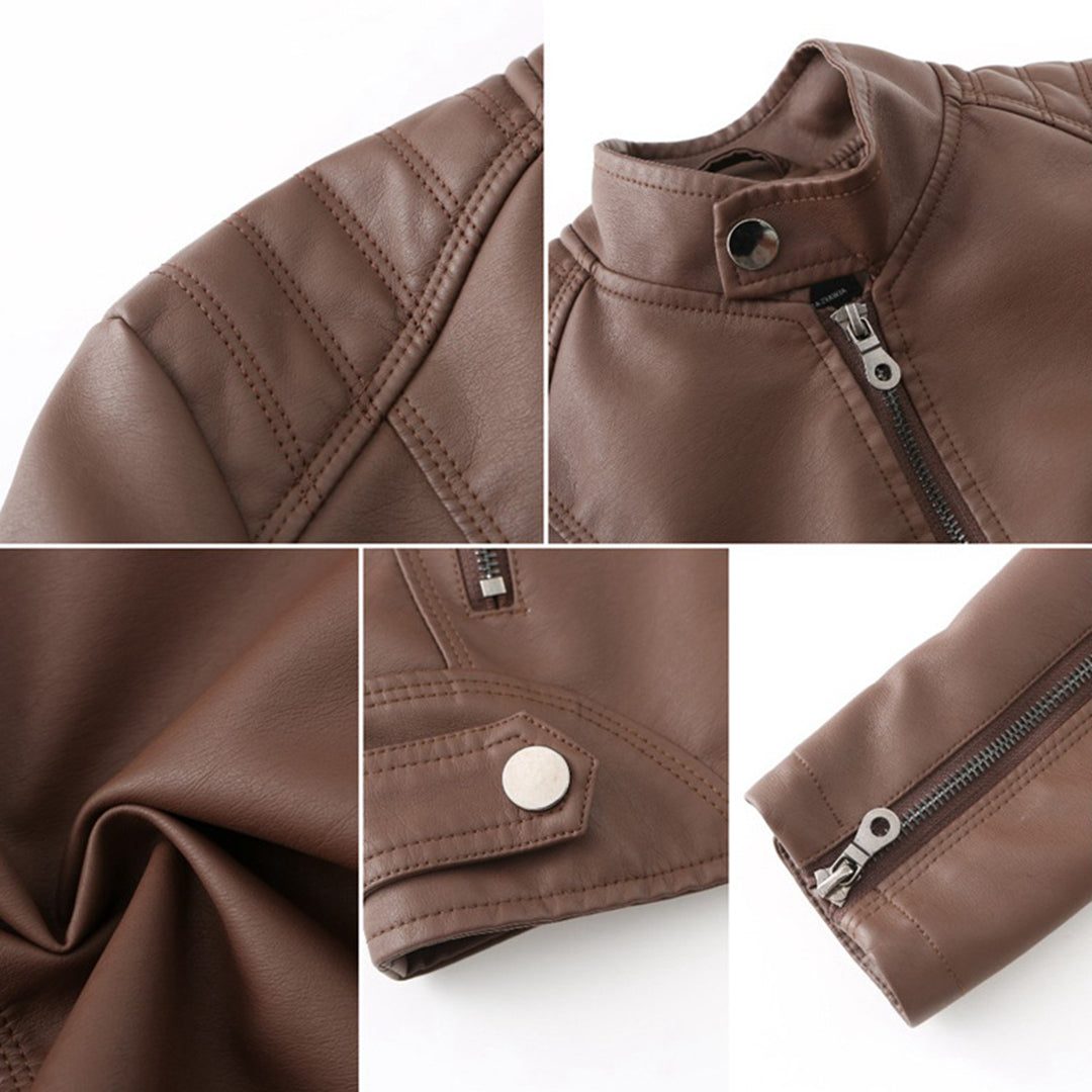 Ilana | Kurze Lederjacke mit Reissverschluss und Kragen für Damen