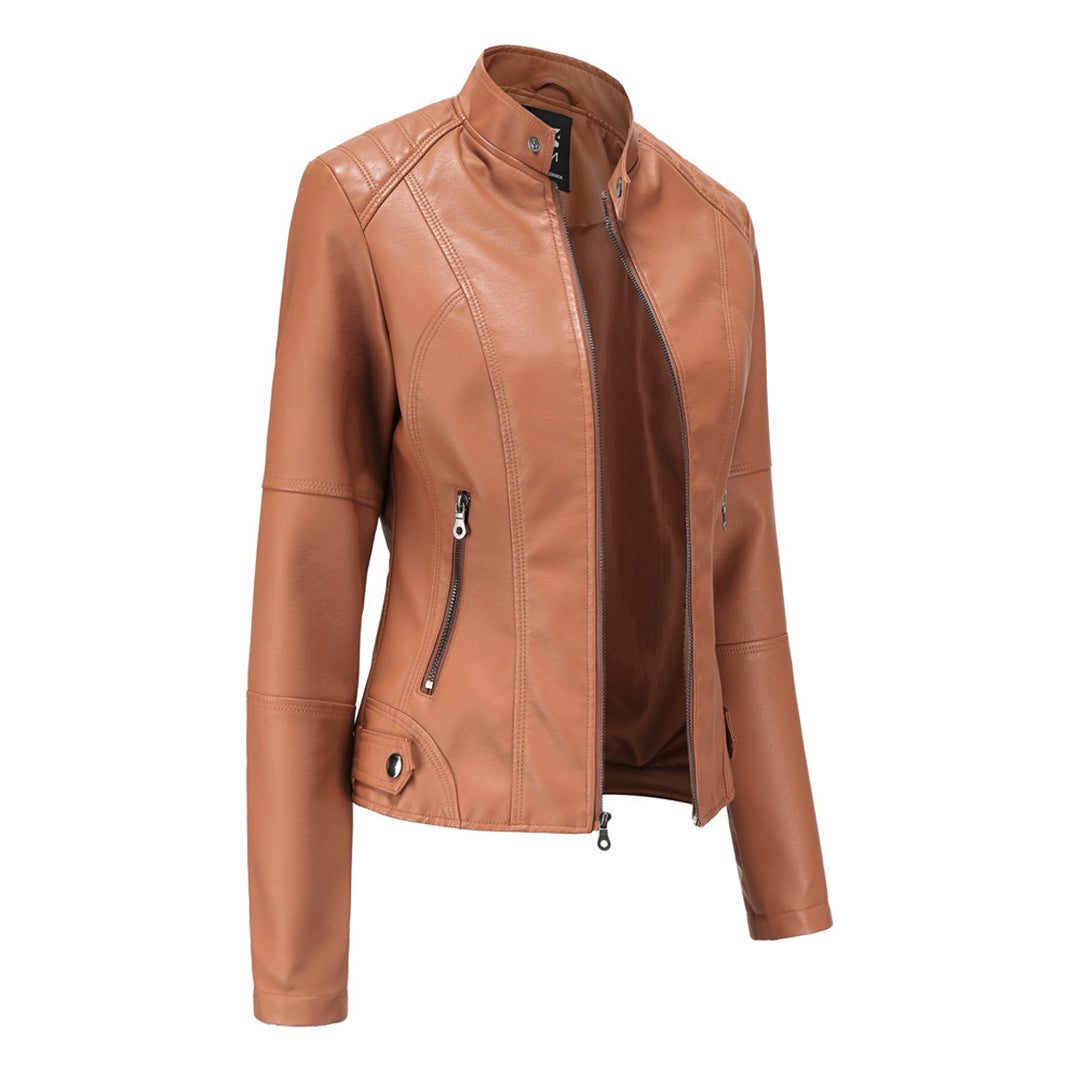 Ilana | Kurze Lederjacke mit Reissverschluss und Kragen für Damen