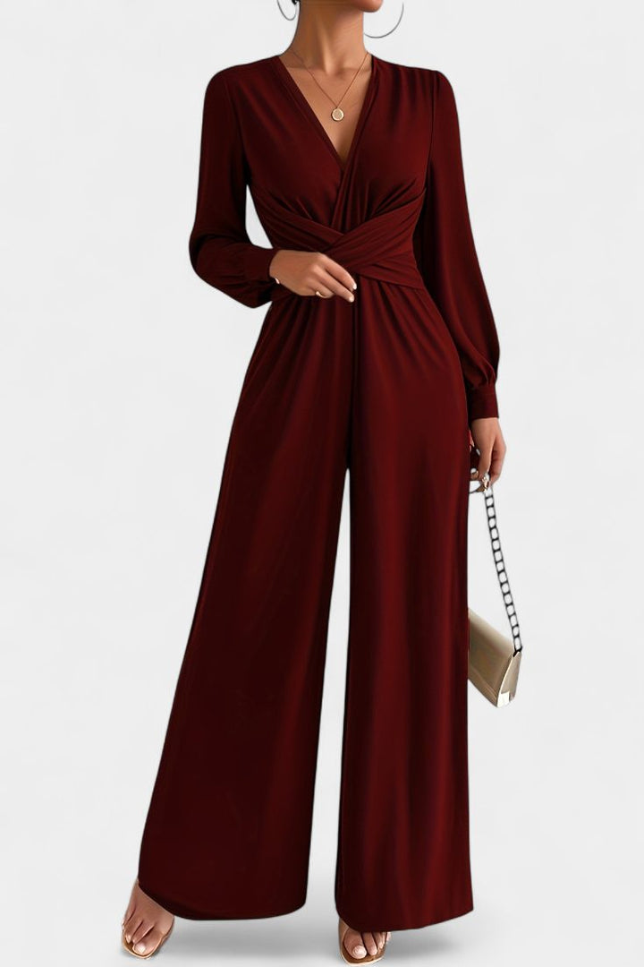 Iris | Eleganter Jumpsuit mit V-Ausschnitt und weitem Bein für Damen