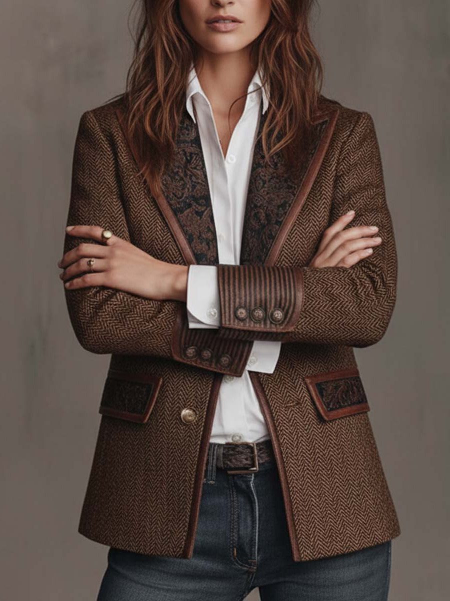 Ivanka | Blazer mit Fischgratmuster und gemusterten Revers für Damen