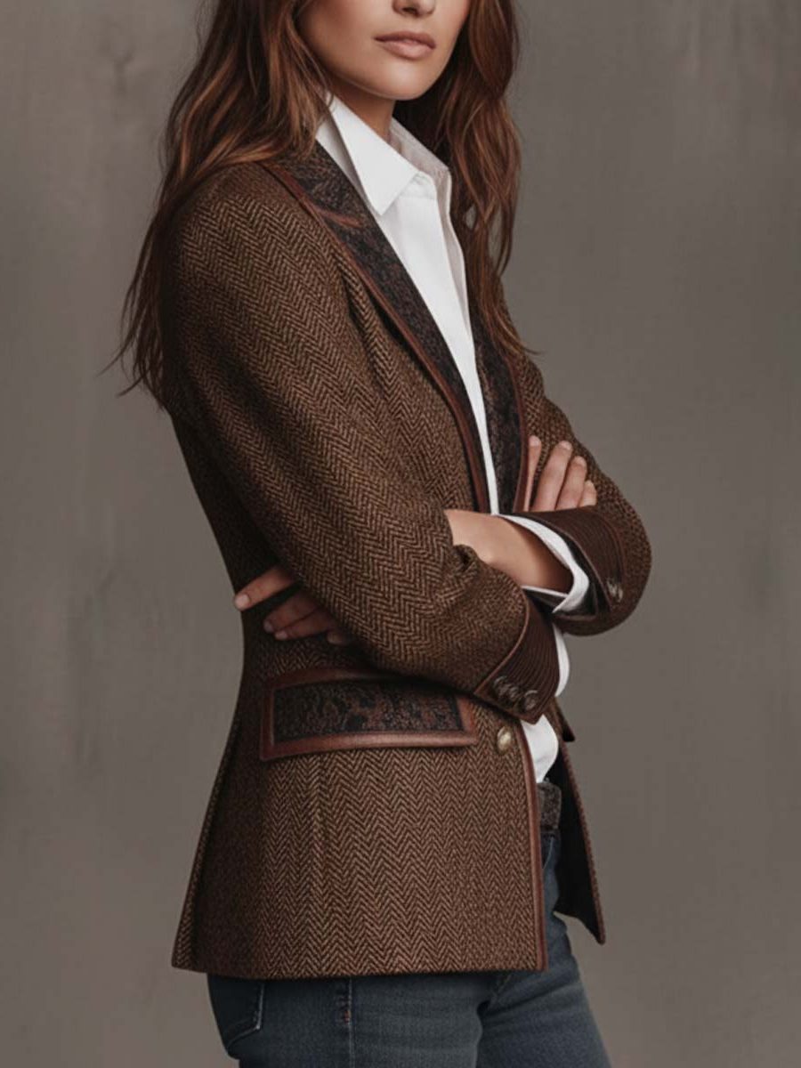 Ivanka | Blazer mit Fischgratmuster und gemusterten Revers für Damen