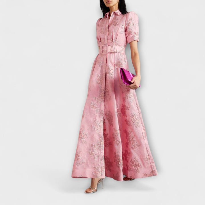 Anabella - Rosa Maxikleid mit kurzen Puffärmeln