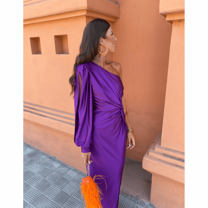 Felicity | One-Shoulder-Damen-Wickelmaxikleid mit Seitenschlitz für Hochzeitsgäste