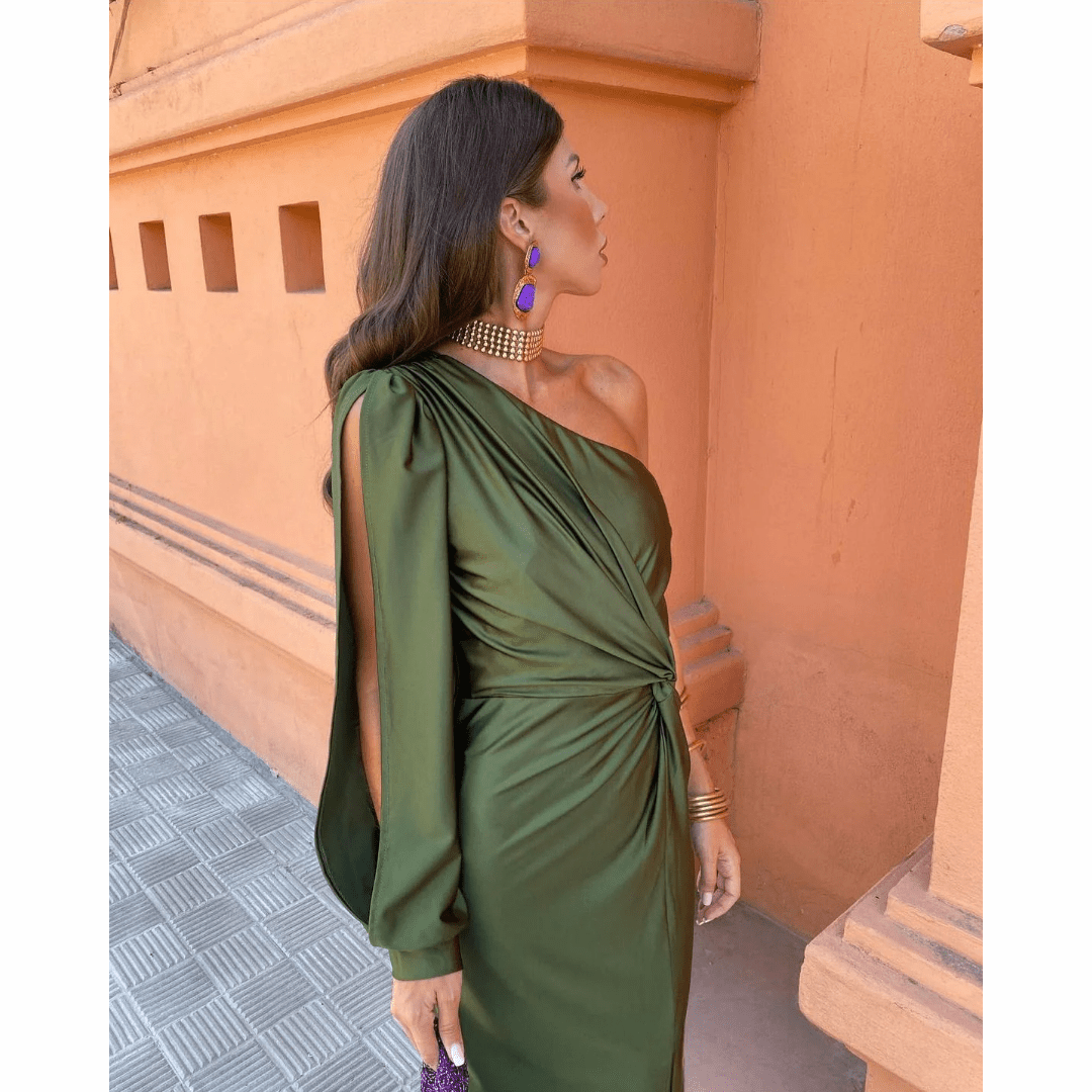 Felicity | One-Shoulder-Damen-Wickelmaxikleid mit Seitenschlitz für Hochzeitsgäste