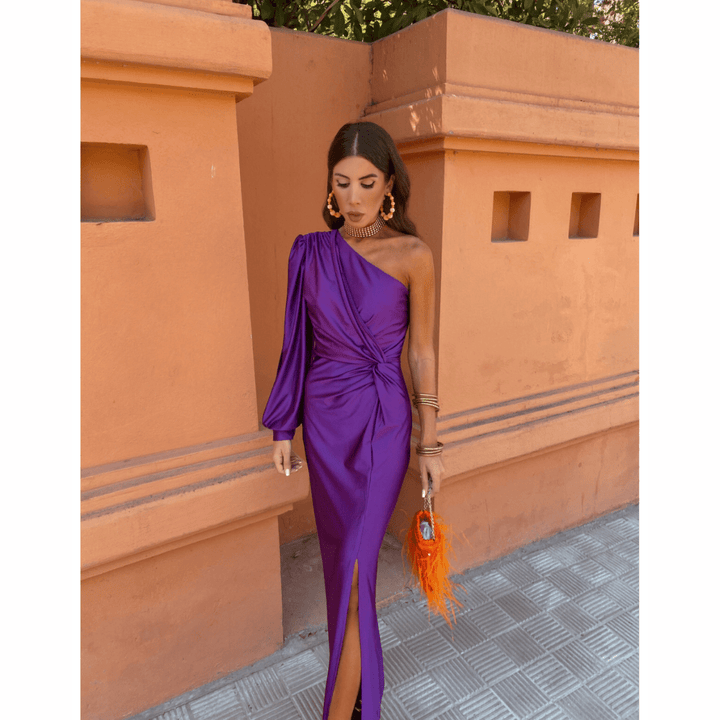 Felicity | One-Shoulder-Damen-Wickelmaxikleid mit Seitenschlitz für Hochzeitsgäste