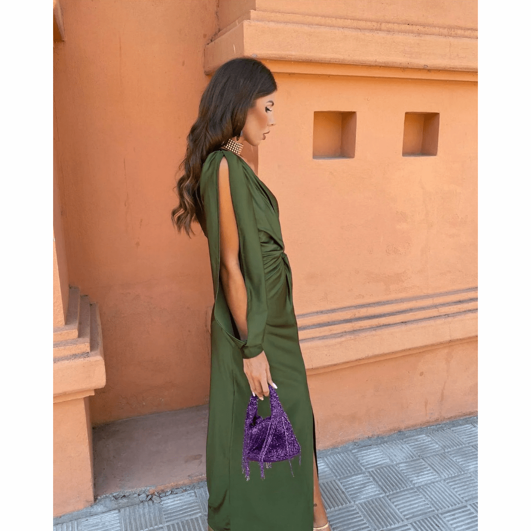 Felicity | One-Shoulder-Damen-Wickelmaxikleid mit Seitenschlitz für Hochzeitsgäste