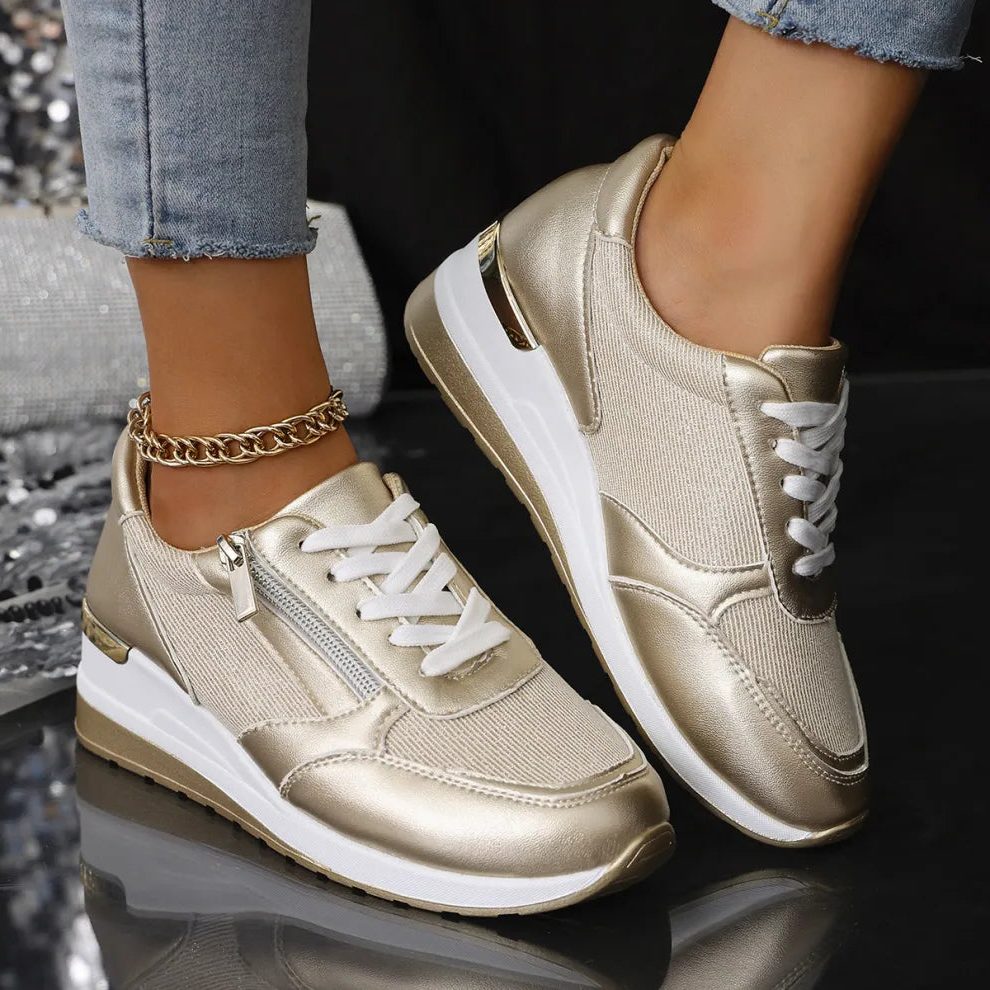 Kiri | Metallic-Plateau-Sneakers mit Schnürung und seitlichem Reissverschluss für Damen