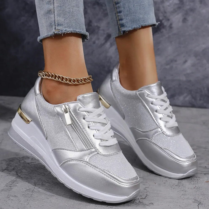 Kiri | Metallic-Plateau-Sneakers mit Schnürung und seitlichem Reissverschluss für Damen