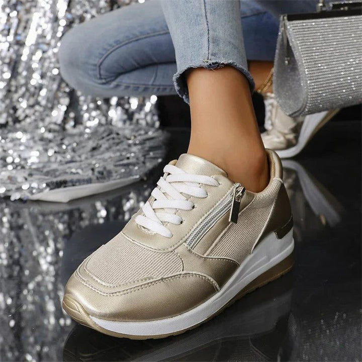 Kiri | Metallic-Plateau-Sneakers mit Schnürung und seitlichem Reissverschluss für Damen