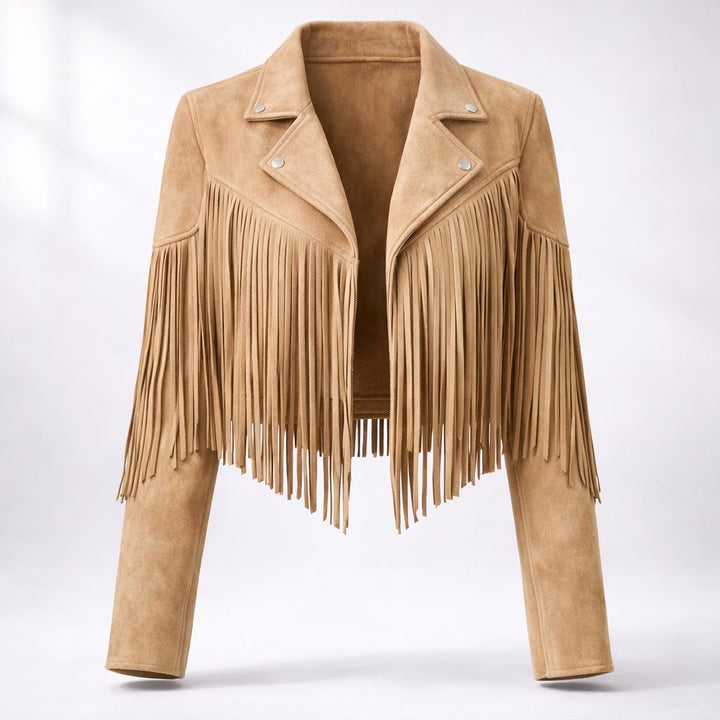 Leena | Kurze Boho-Jacke in Wildlederoptik mit Fransen für Damen
