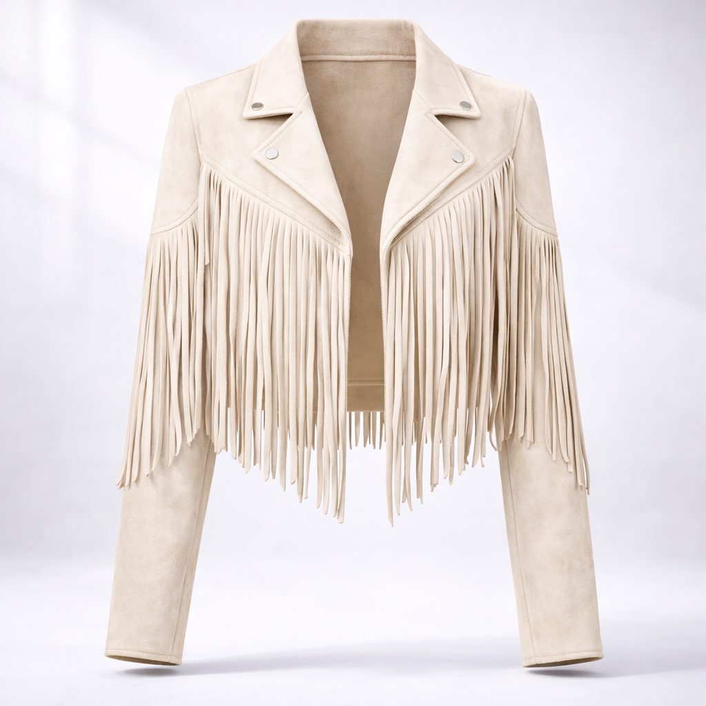 Leena | Kurze Boho-Jacke in Wildlederoptik mit Fransen für Damen