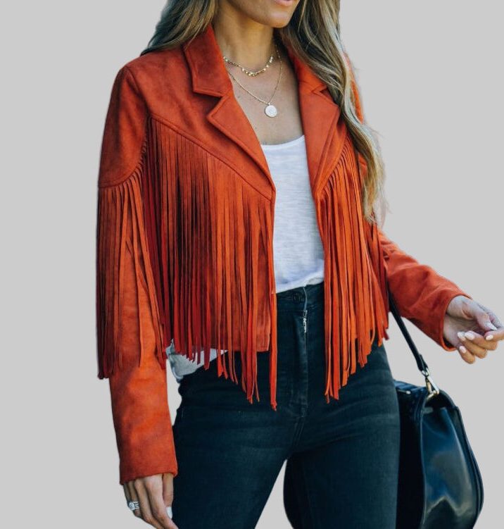 Leena | Kurze Boho-Jacke in Wildlederoptik mit Fransen für Damen