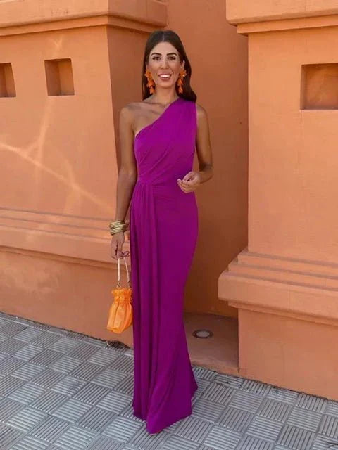Morgance | One-Shoulder-Damen-Maxikleid mit taillierter Taille für Hochzeitsgäste