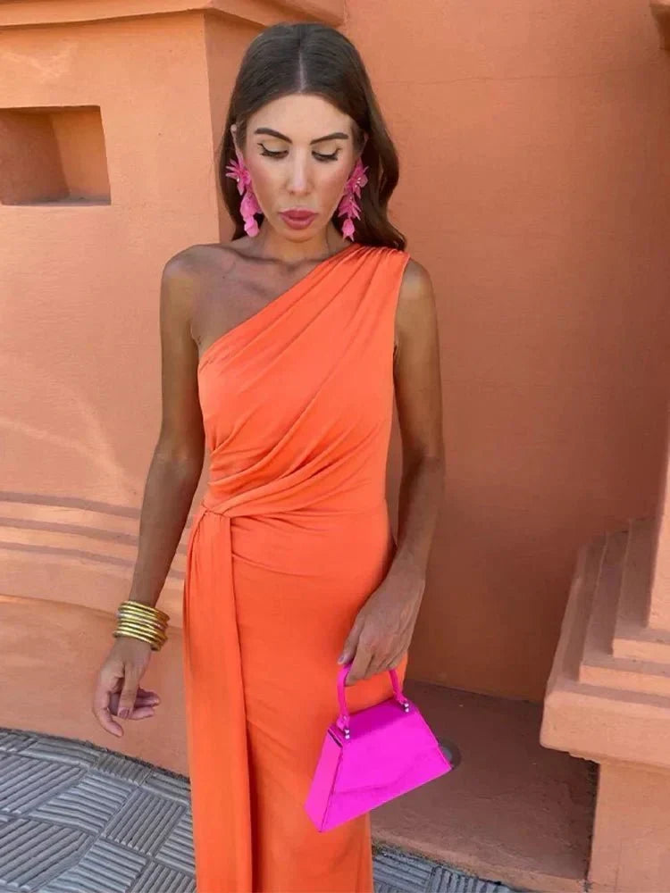 Morgance | One-Shoulder-Damen-Maxikleid mit taillierter Taille für Hochzeitsgäste